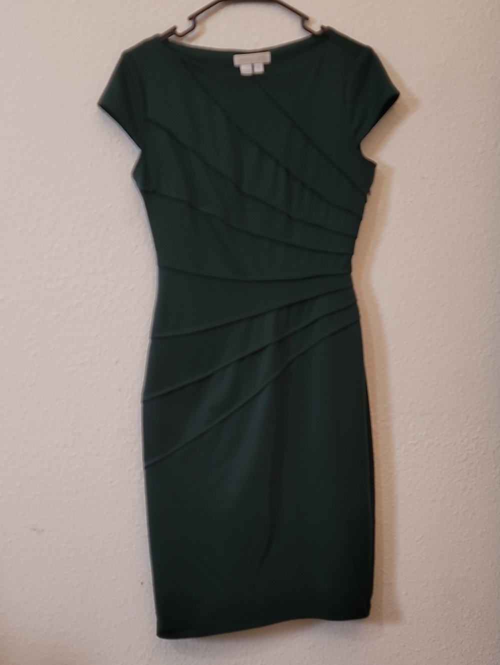 London Times Dark Green Cap-Sleeve Midi Dress